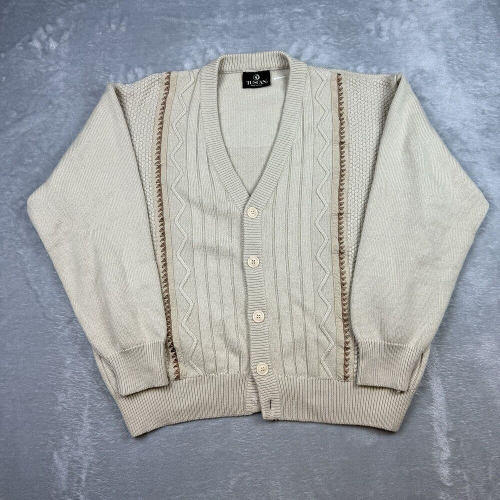 Tuscan Made in Italy Beige Knit Button Cardigan Sweater Men’s XL Textured